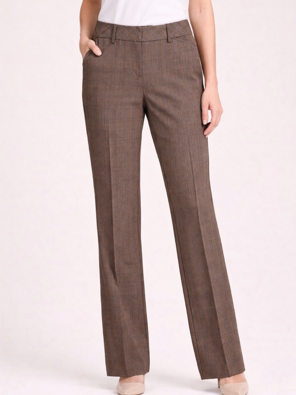 Roz & Ali Brown Plaid Straight Leg Dress Pants Size 10 Business Casual